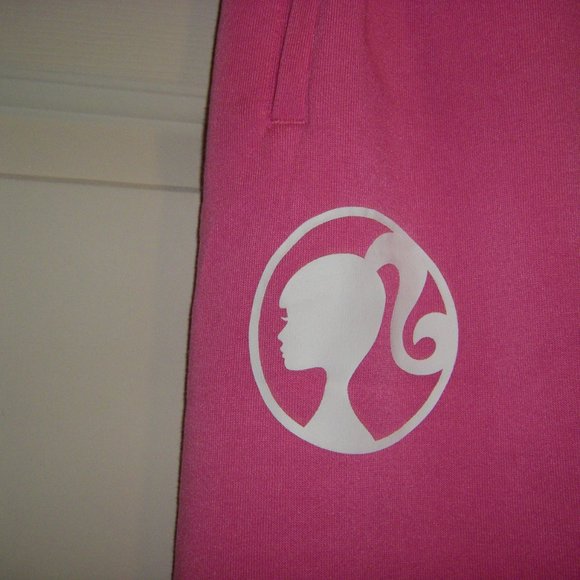 Barbie Sweatpants Joggers Hot Pink w/ White Logo Junior Women's Sizes New - Picture 3 of 16